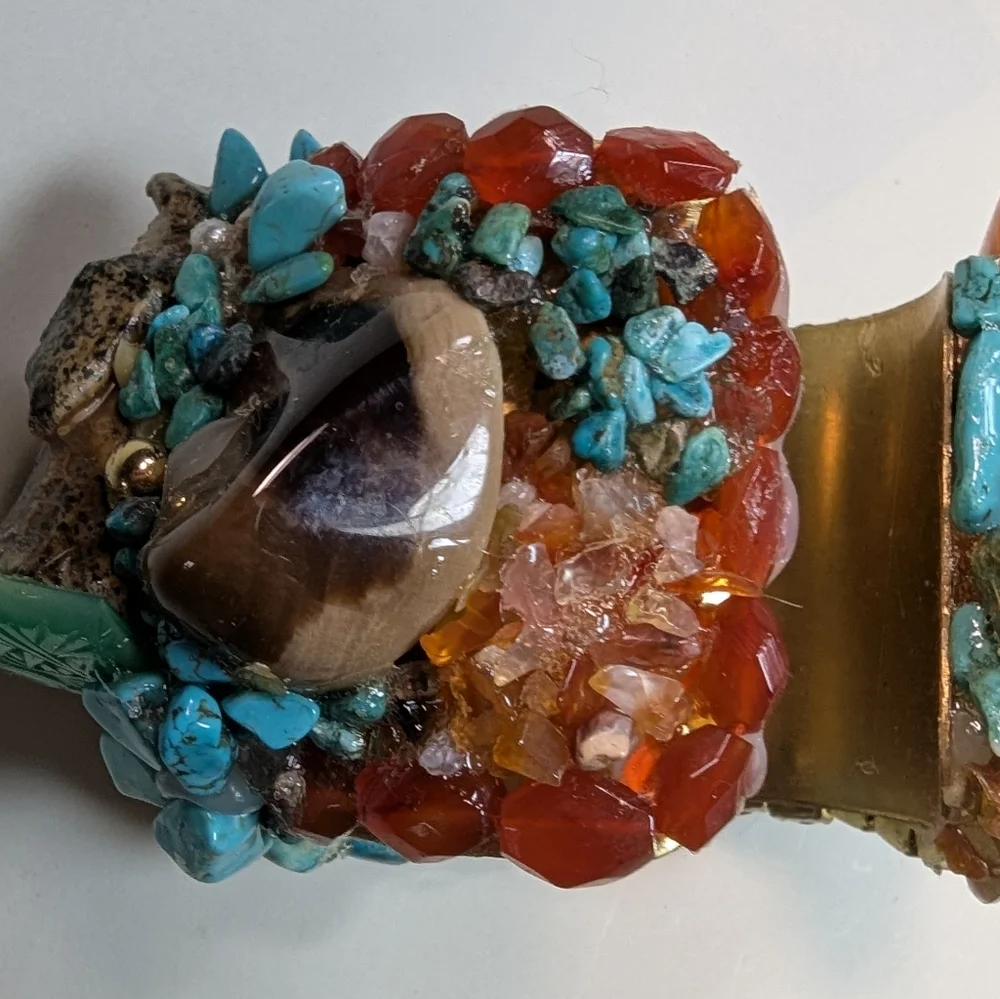 Wendy GeLL Wristie Cuff Buddha with minerals and Swarovski Jewels turquoise chi - Picture 3 of 3